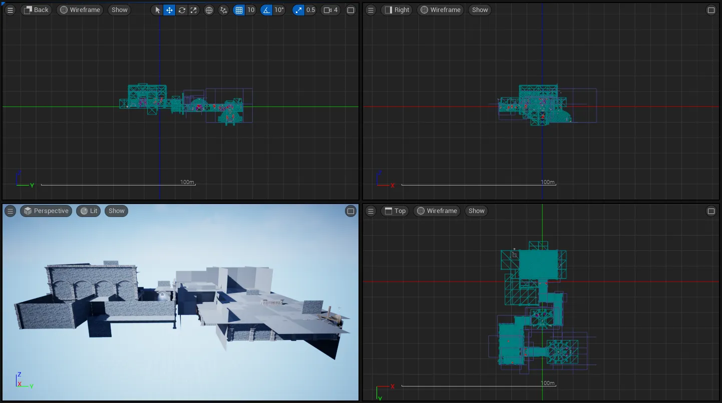 Wireframe of the level