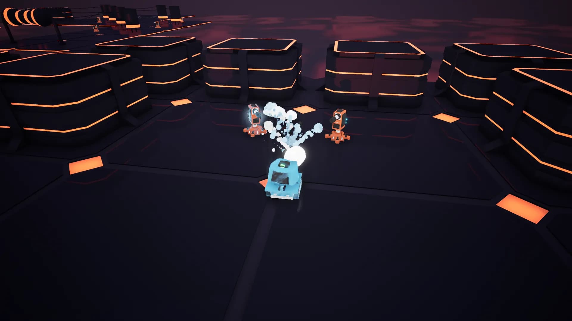 Screenshot 1: Tank shooting ice projectiles at the towers